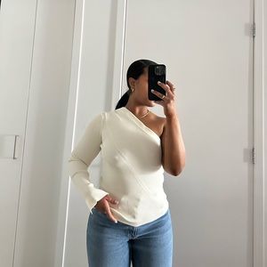 Love, Bonito - Ivory Asymmetrical Long Sleeve Top Size Small